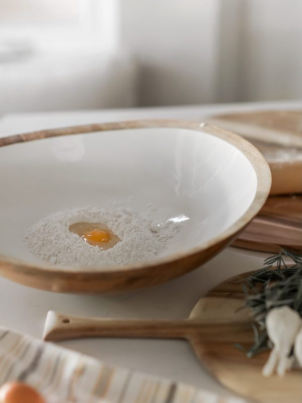 Large White Enamel Wood Bowl