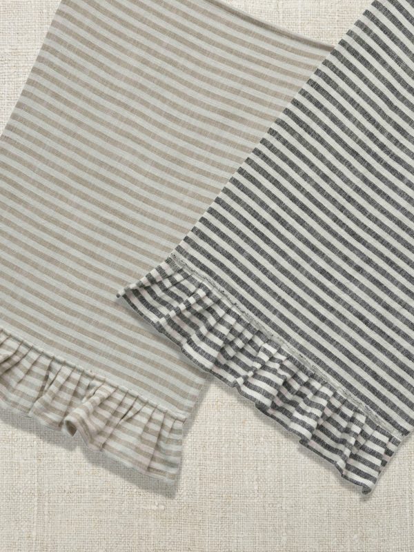 Set of Two Cotton Striped Tea Towels with Ruffle