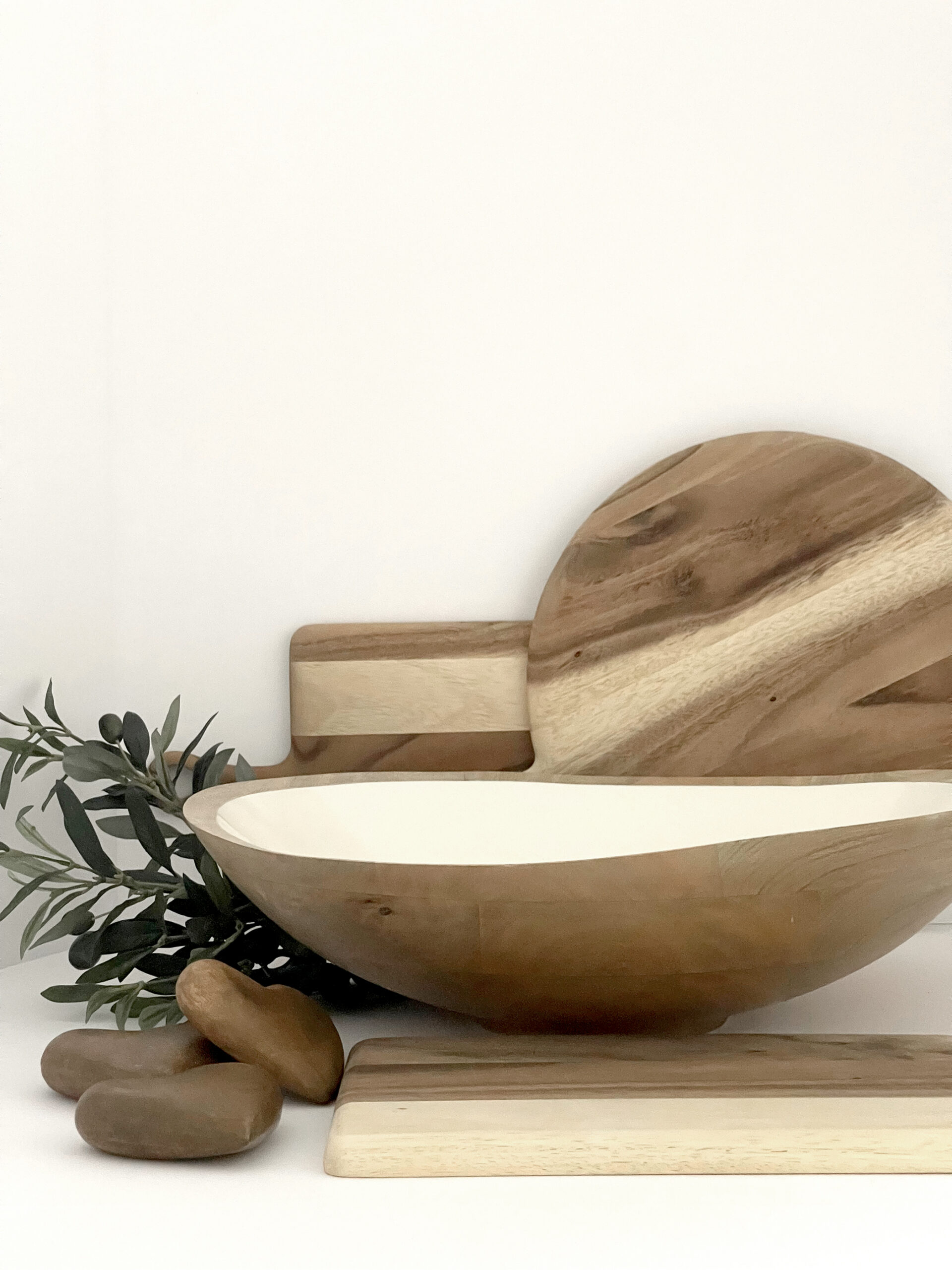 Large White Enamel Wood Bowl - Image 2