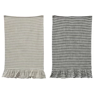Set of Two Cotton Striped Tea Towels with Ruffle - Image 5